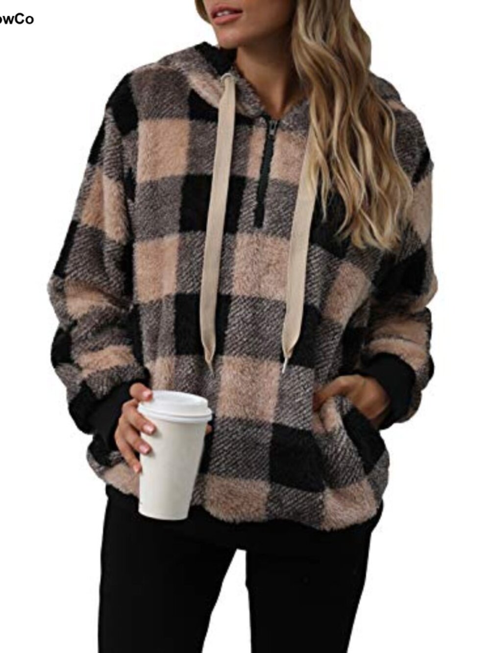 Women's Oversized Sherpa Fleece Pullover Half Zip Hoodie with Pockets